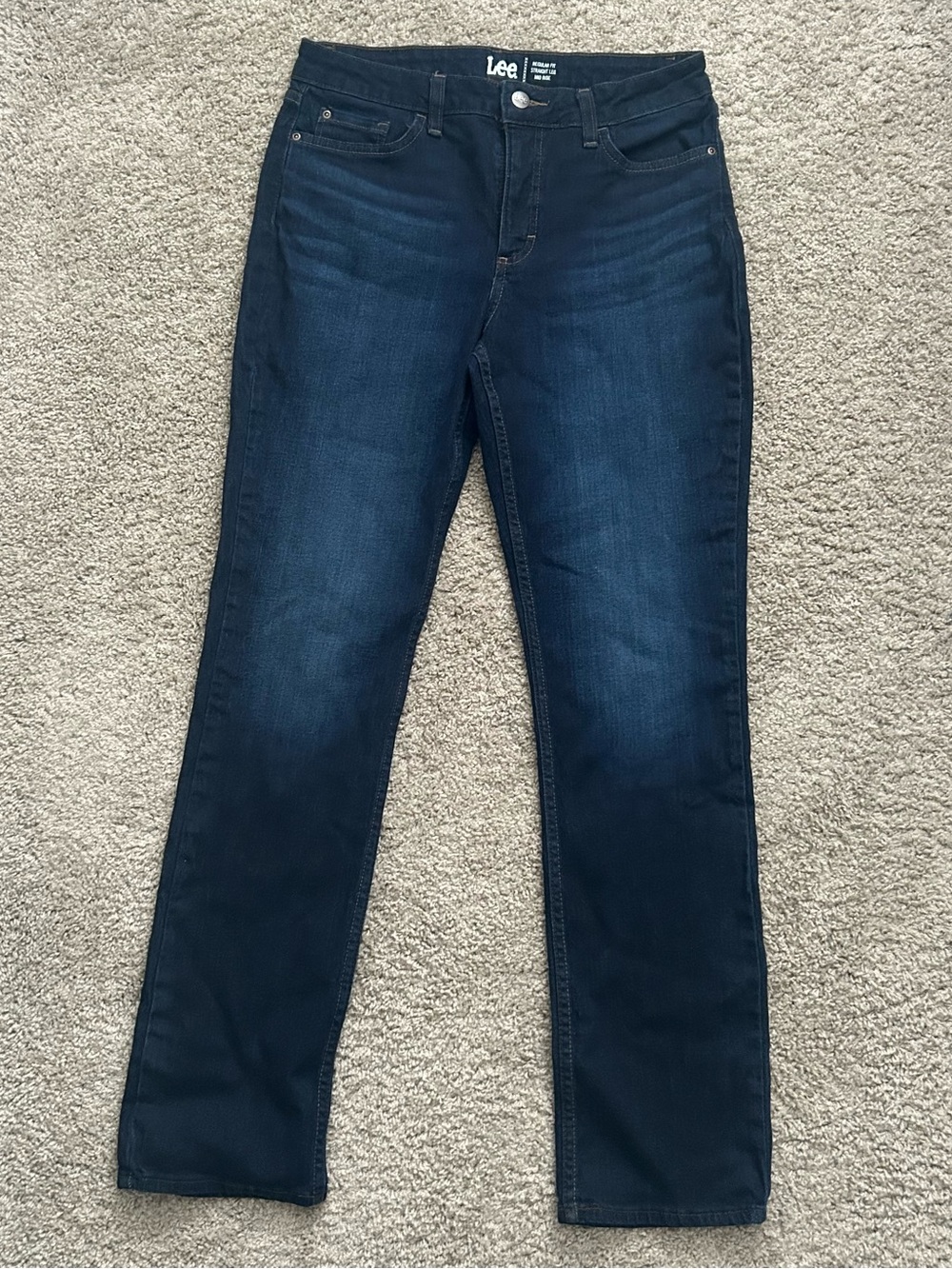 Lee Women’s Straight Leg Jeans Mid Rise Dark Wash Stretch Denim Size 10